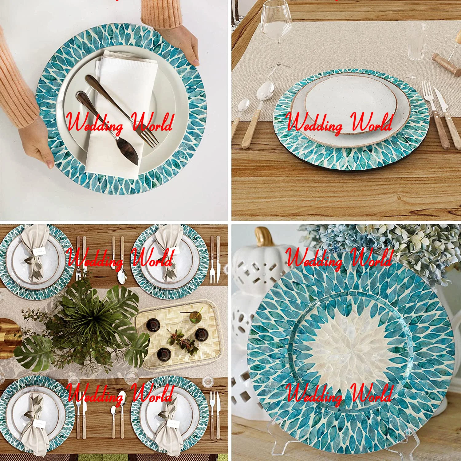 Wooden Charger Plate Round Shape Mother Of Pearl Serving Platter