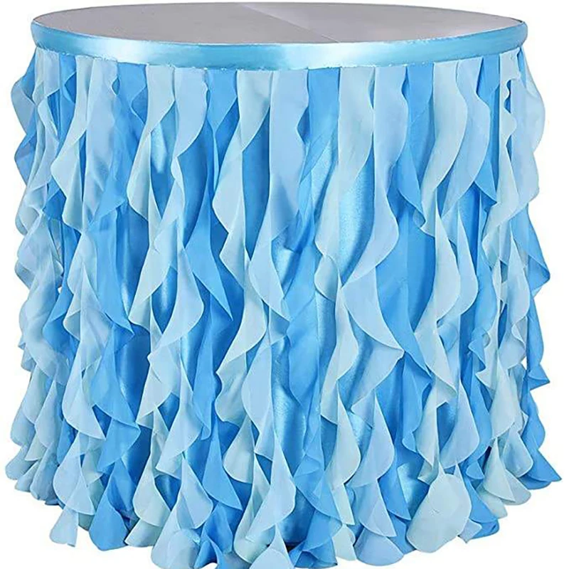 100% Polyester Multilayer Hawaiian Table Skirt with Hibiscus Flowers 4 Foot Disposable Party Table Decoration