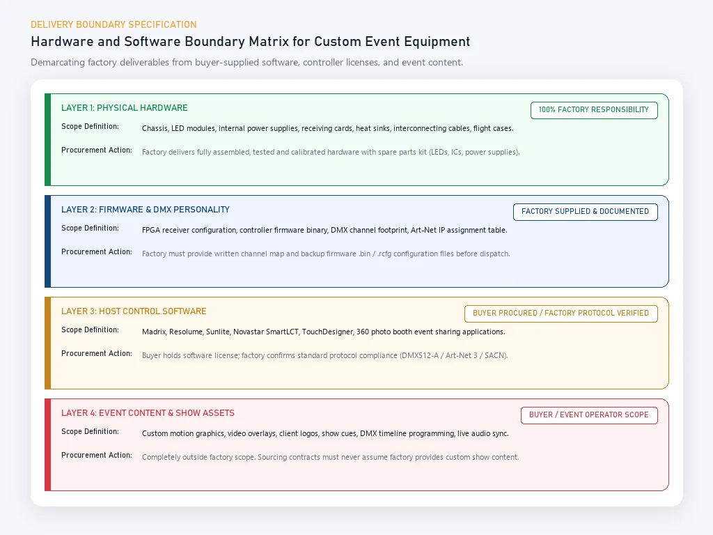 Hardware and software delivery boundary checklist for custom event equipment sourced from China