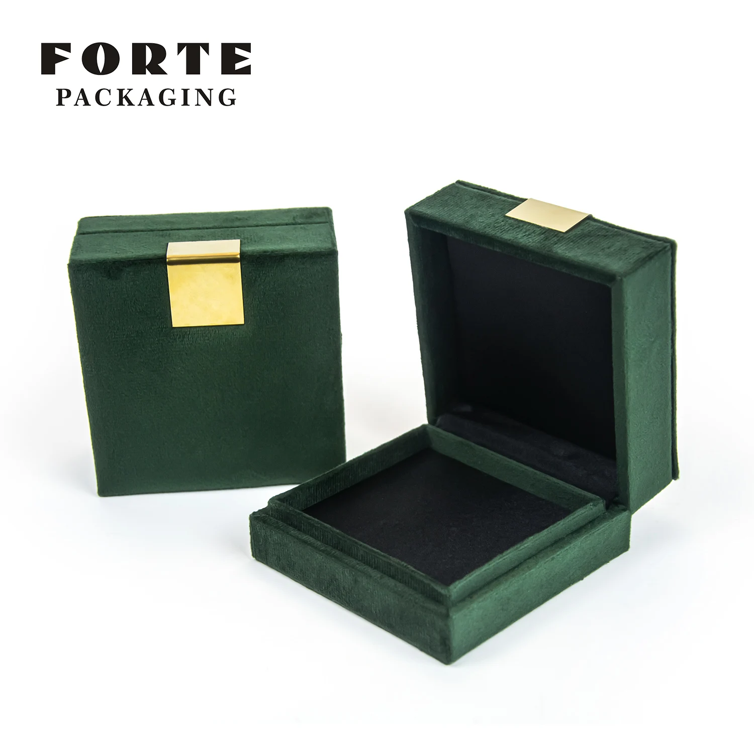 FORTE 커스텀 로고 럭셔리 코인 전시 박스 그린 주얼리 포장 디자인 벨벳 스퀘어 코인 박스