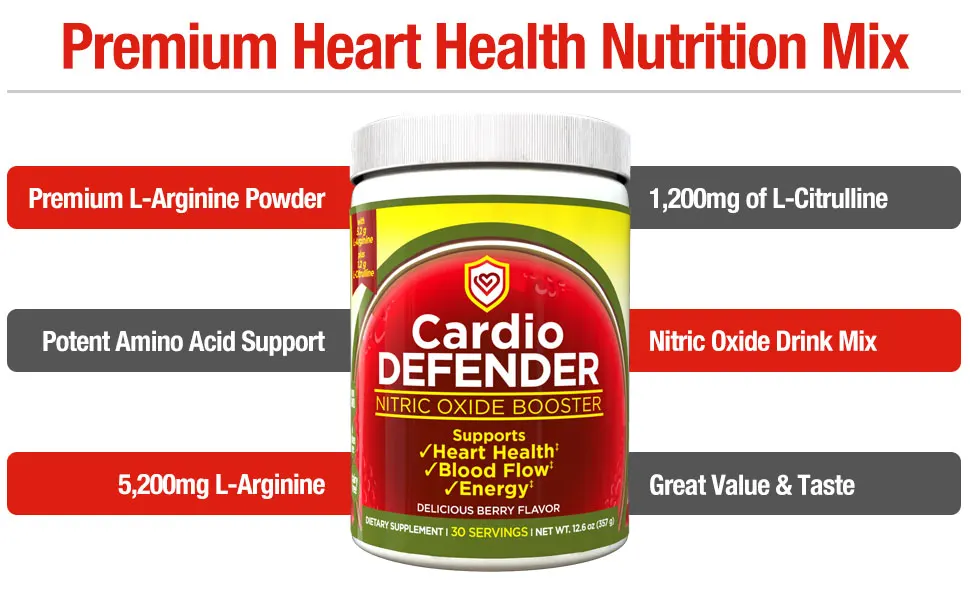 Cardio Defender Nitric Oxide Booster Larginine Supplement Heart