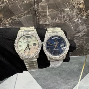 VVS Moissanite Diamond Men's Luxury Analog Glass Wrist Watch Custom Two Tone Bezel Automatic Movement Stainless Steel Birthday