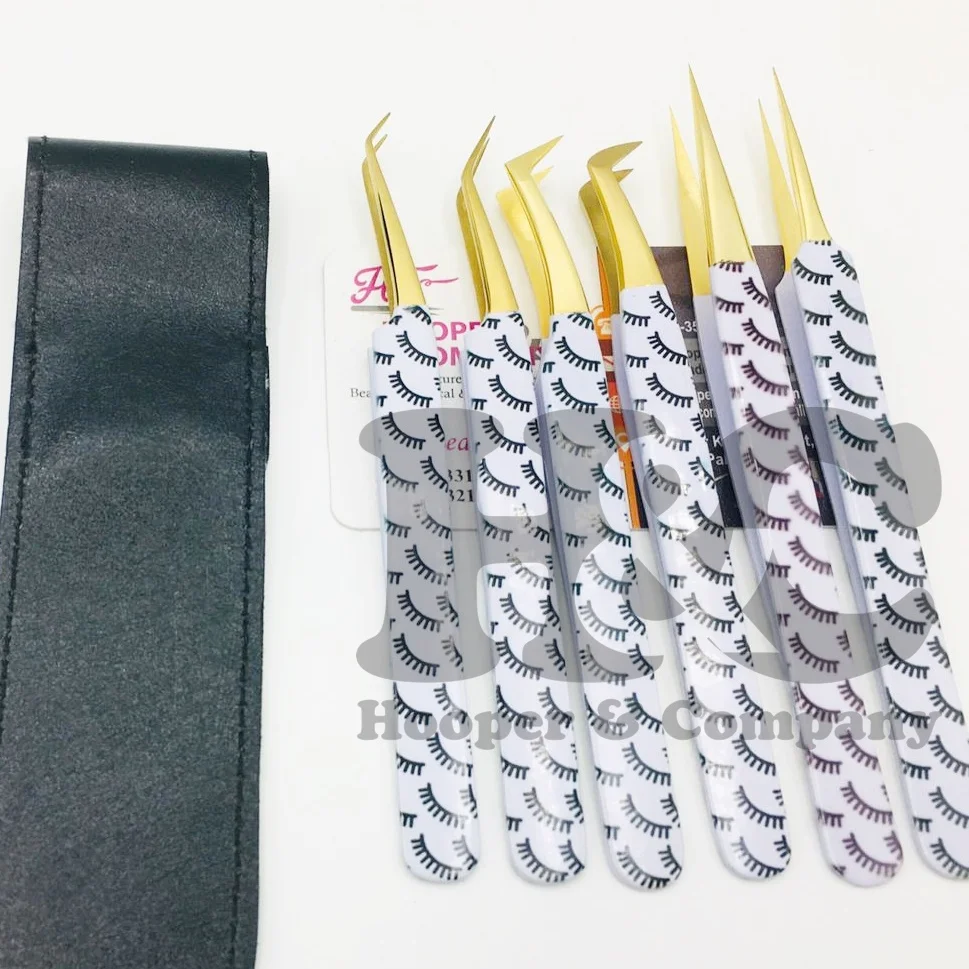 White Fiber Tip Tweezers Eyelash Extension Tweezer 45 Degree Tweezers