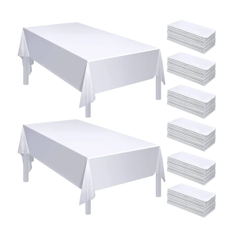 Dining Table Cover Waxed Plastic Rectangle Outdoor Waterproof Plain Solid Plastic Tablecloth Plain Dyed Tablecloth Party 75