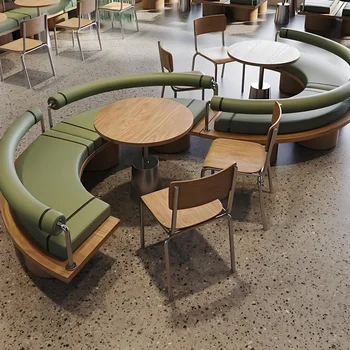 Industrial Solid Wood Cafe Card Seat Sofa Stainless Steel Restaurant Tables for Milk Tea Store Dessert Store Catering Businesses