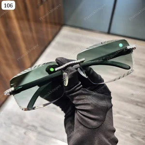High Quality Luxury Men's Moissanite Rectangle Sunglasses Glass Stainless Frame Green Diamond Tester GRA Certified
