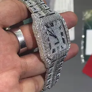 Luxury Square Yellow Gold Moissanite Watch | VVS Iced Skeleton Design | Automatic Mechanical Movement | Sapphire Crystal