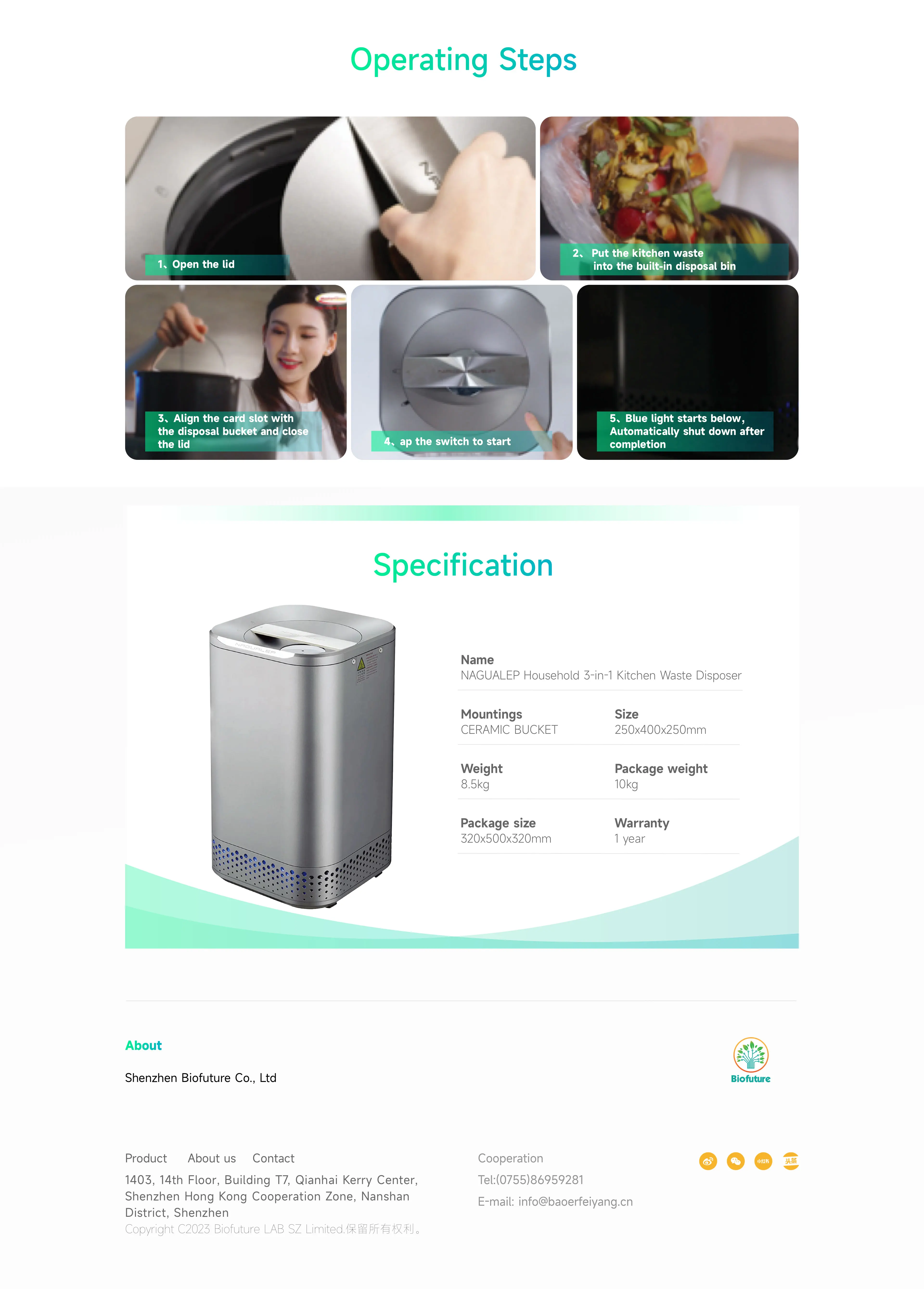 Nagualep Smart Food Waste Disposer Nonsmell Super Quiet Kitchen Food