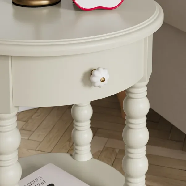 Antique-Style Wooden Side Table with Turned Legs MDF Wood Drawers Shelf for Home-as Bedroom Bedside or Living Room Sofa Table