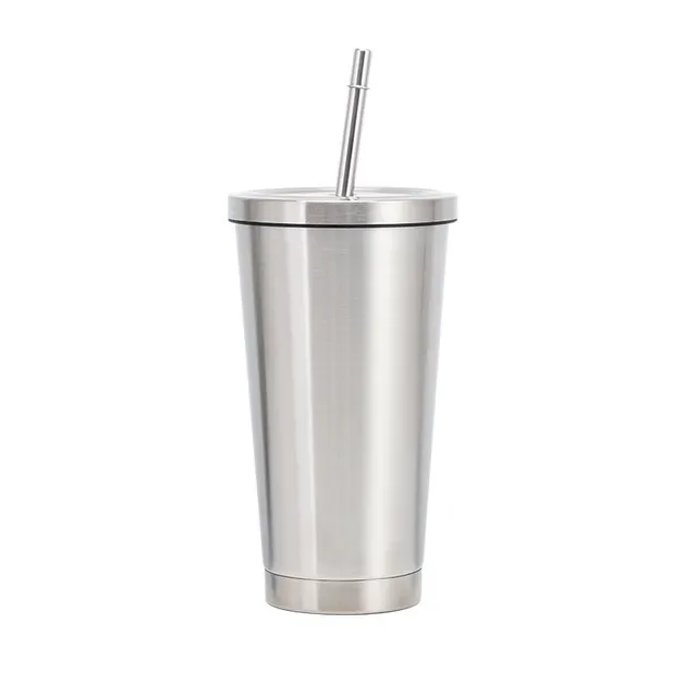 Stainless Steel Cup with Straw Double-Layer ice Cream Vacuum Cup Portable Outdoor Cup Vacuum Coffee Cup750ml