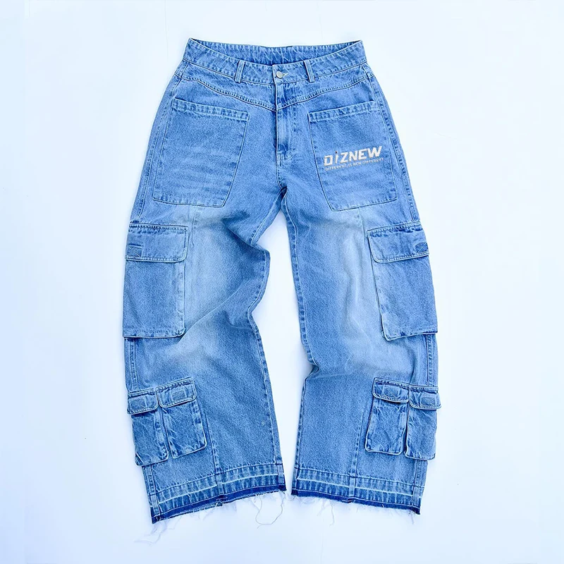 DiZNEW Wholesale High Street Hip hop Ripped Distressing Leather Under Patched Slim Designer Amiry Men Denim Jeans