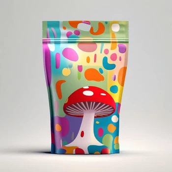 Custom 3.5g Stand-Up Pouch PE PET Plastic Smell Proof Holographic Food Packaging with Zipper for Candies Mushrooms Other Foods