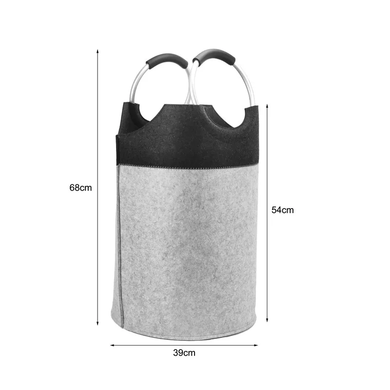 Felt laundry hamper dimensions and specification reference - 68 cm height x 39 cm width felt clothes basket