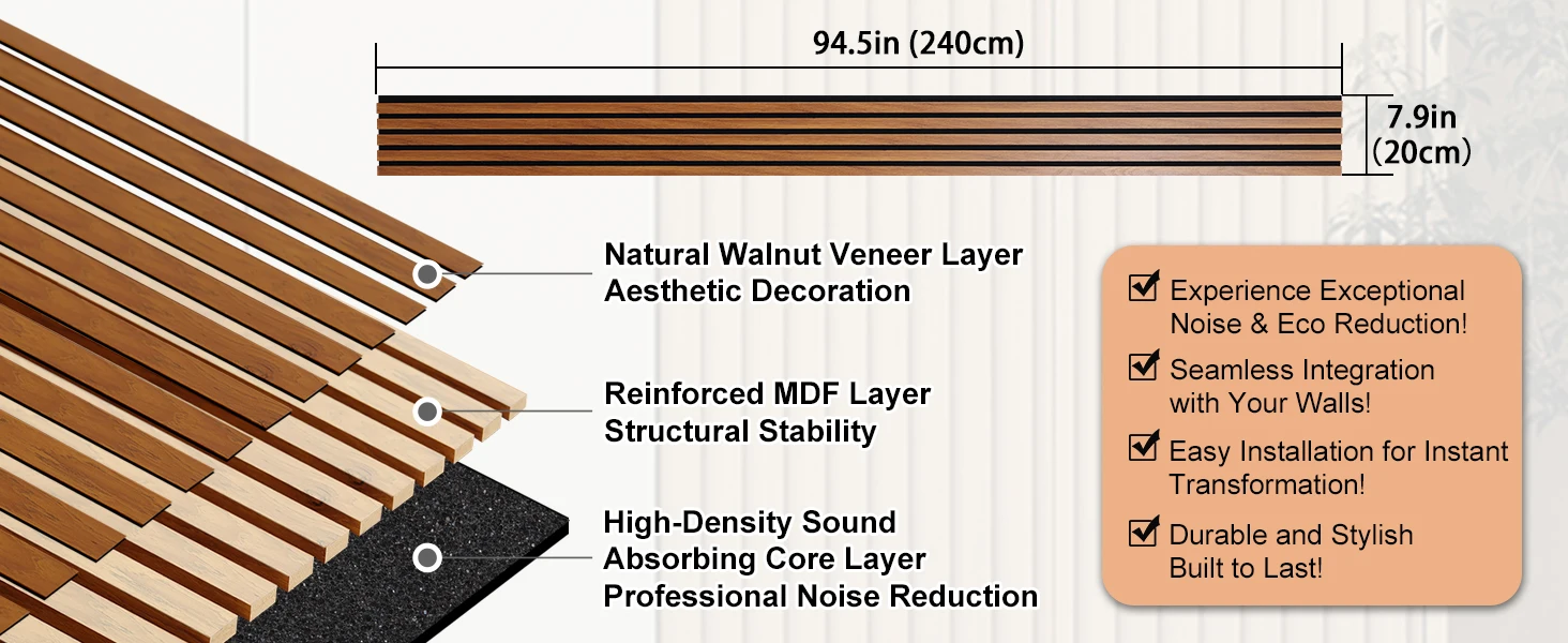 4-Pack Modern 3D Fluted Sound Absorbing Wood Slat Acoustic Panels for Bedroom for Living Room details