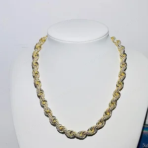 New Design Trendy 14K Gold Plated Sterling Silver Moissanite Hip Hop Rope Chain Necklace Unisex High Quality