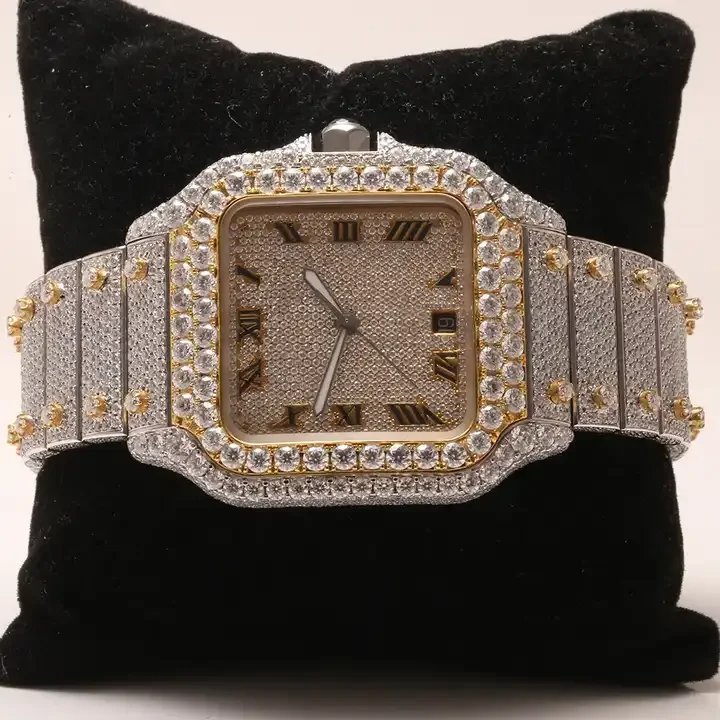 Customized Studded Bling Mens Mechanical Vs Moissanite Diamond Watch