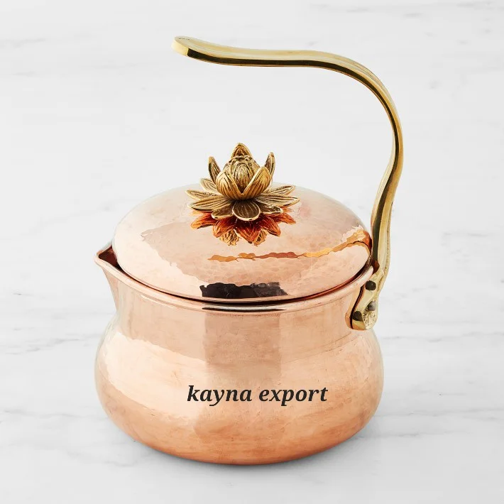 100% Cooper Cooking Pot with Lotus Design Flower Quality Copper Food Cooking Handi Customized Size and Shape Food Serving Pot