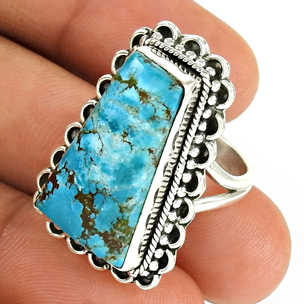 Natural Turquoise Prong Set Special Ring Gemstone Jewelry 925 Sterling Silver Wholesale Jewelry Handmade Rings Manufacturer
