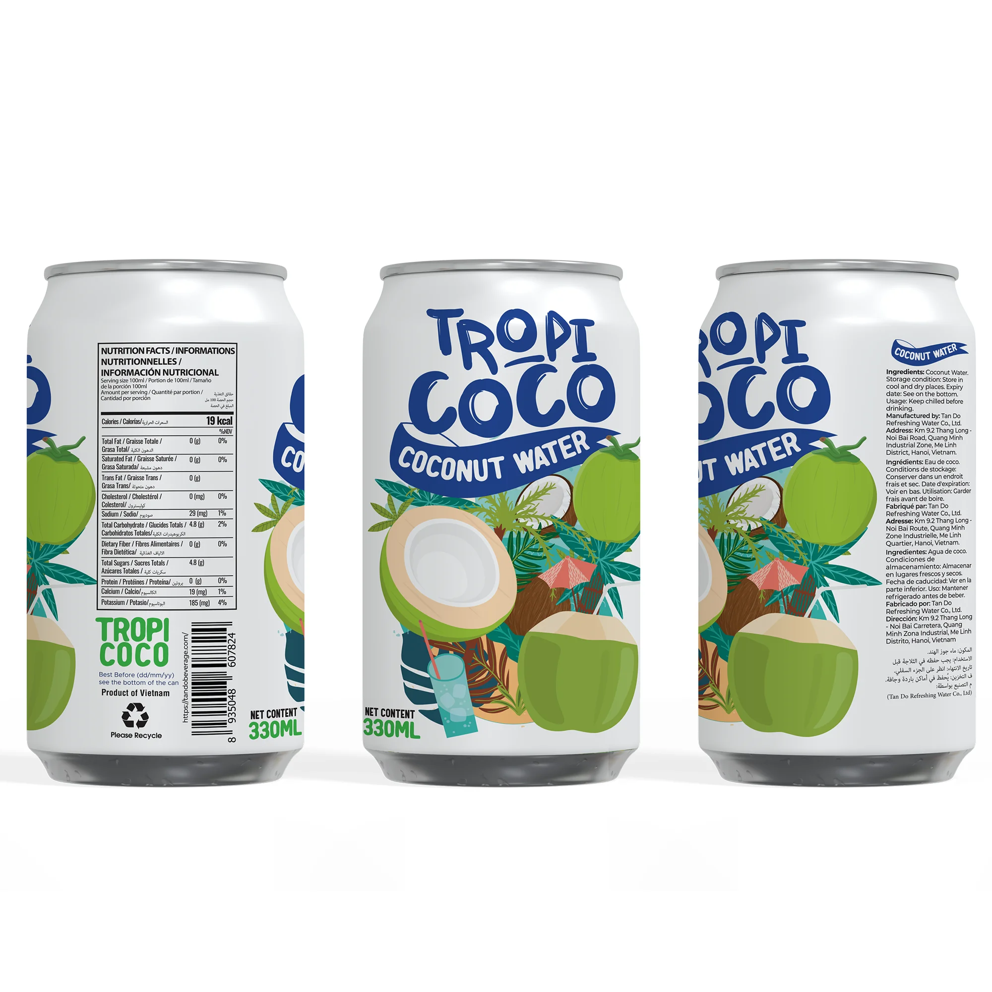 New Brand Coconut Water Tropicoco 330ml Aluminum Can Fresh Vietnam