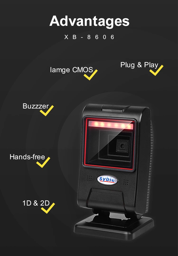 XB-8606 Syble Hot Sale Omnidirectional QR Barcode Reader 2D Desktop Barcode Scanner