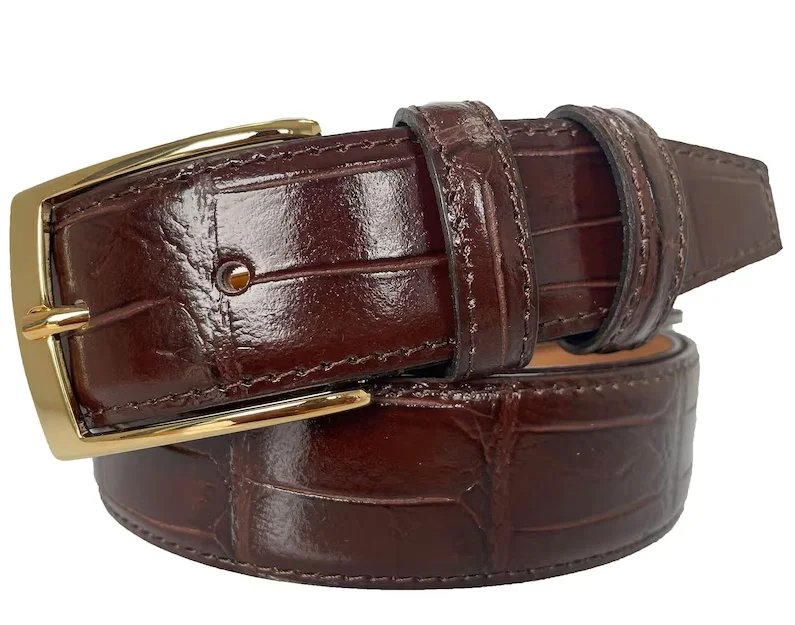 Men's Classic Genuine Leather Belt Handmade Black Alligator Design with Steel Buckle Unique Stylish Gift for Him from Pakistan