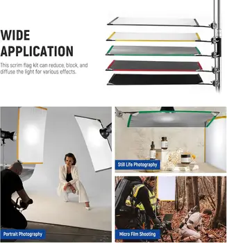 NEEWER Foldable Scrim Flag Kit, 24x36in/60x90cm 5 in 1 Photography Flag Panel Lighting Reflector Diffuser Light Modifier Shaper product image