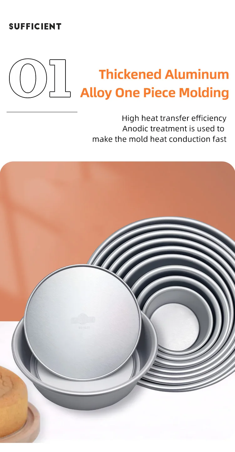 Bakest Round Cake Baking Pan Mold Aluminum Alloy Anodized Solid 7/8/9