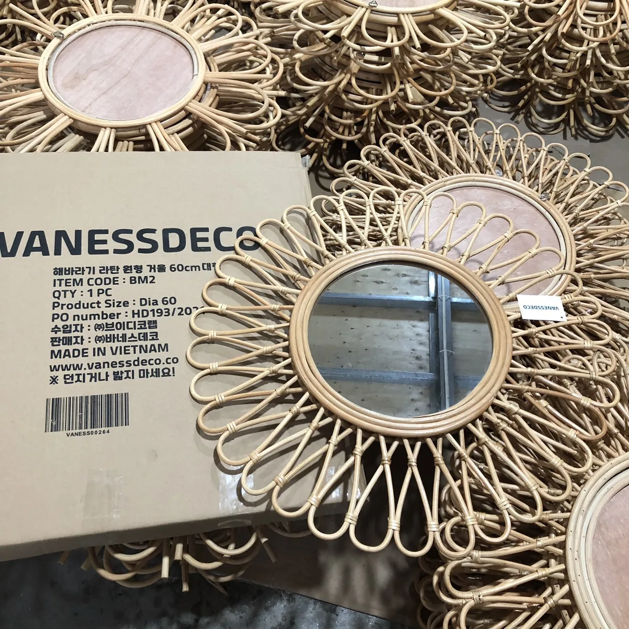 Boho Wall Decorative Handmade Rattan Cane Mirror Wicker Art Arch Cane