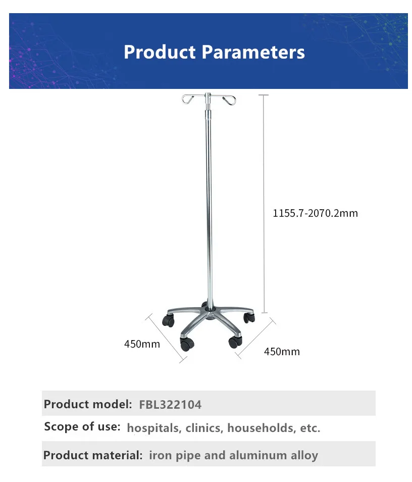 Wholesale Iso Certified Hospital Intravenous Infusion Pole Four Wheel