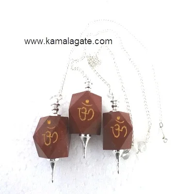 Assorted Natural Agate Hexagon Om Symbol Gemstone Pendulum Engraved Handmade Reiki Healing Craft From Gujarat KAMALAGATE.COM