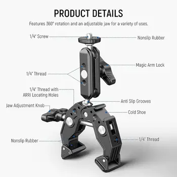 NEEWER Phone/Action Camera Mount Adapter for Desk Tripod Cold Shoe Super Clamp with 3" Dual Ball Head Magic Arm detail image