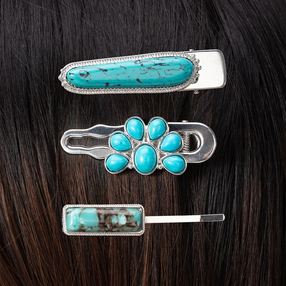 Vintage Western Cowgirl Hair Pin Clips - Blue Turquoise display picture 1