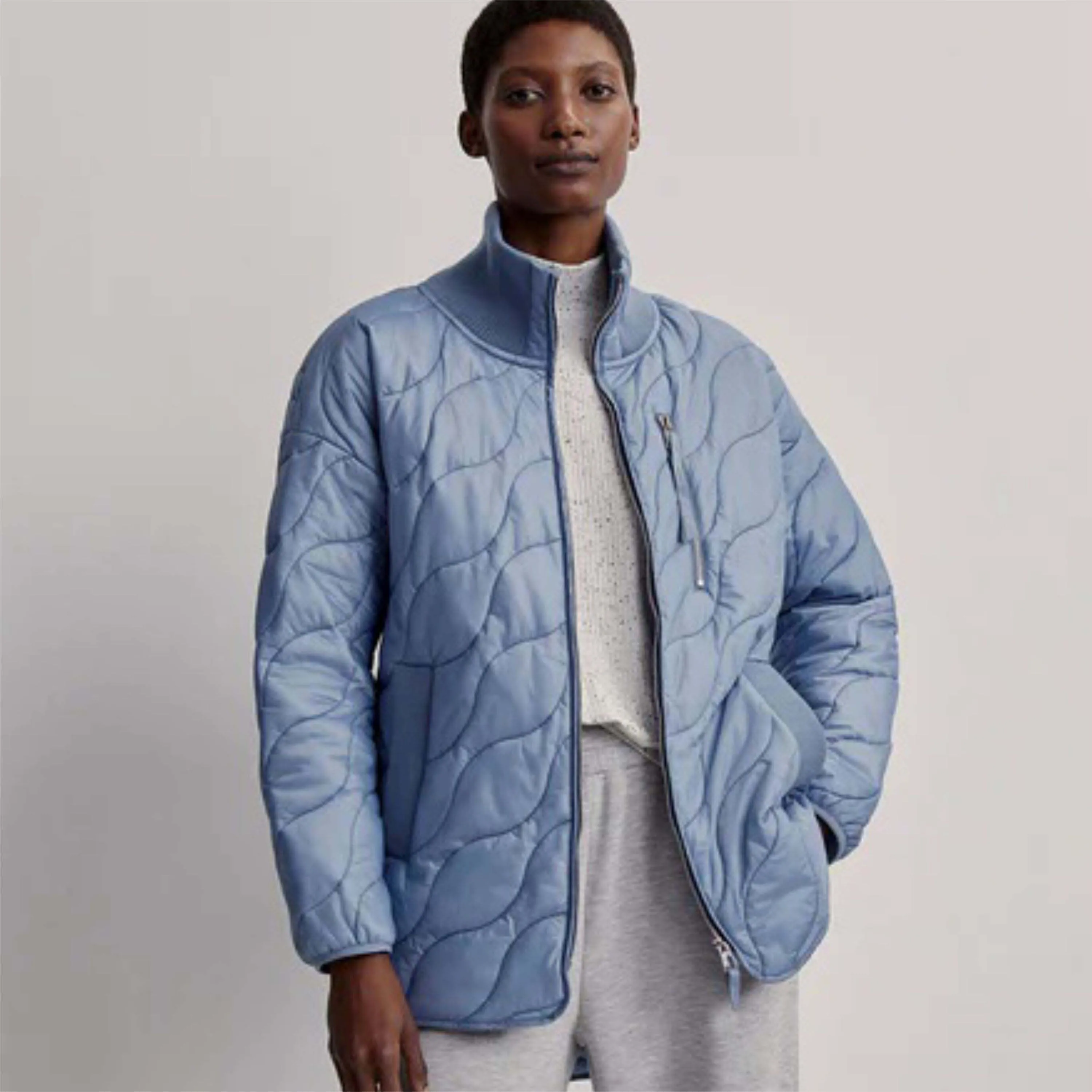 Elegante chaqueta acolchada de algodón para mujer con cierre de