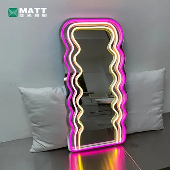 Matt Neon Light Wavy Mirror Vanity Mirror With Led Lights Indoor ...