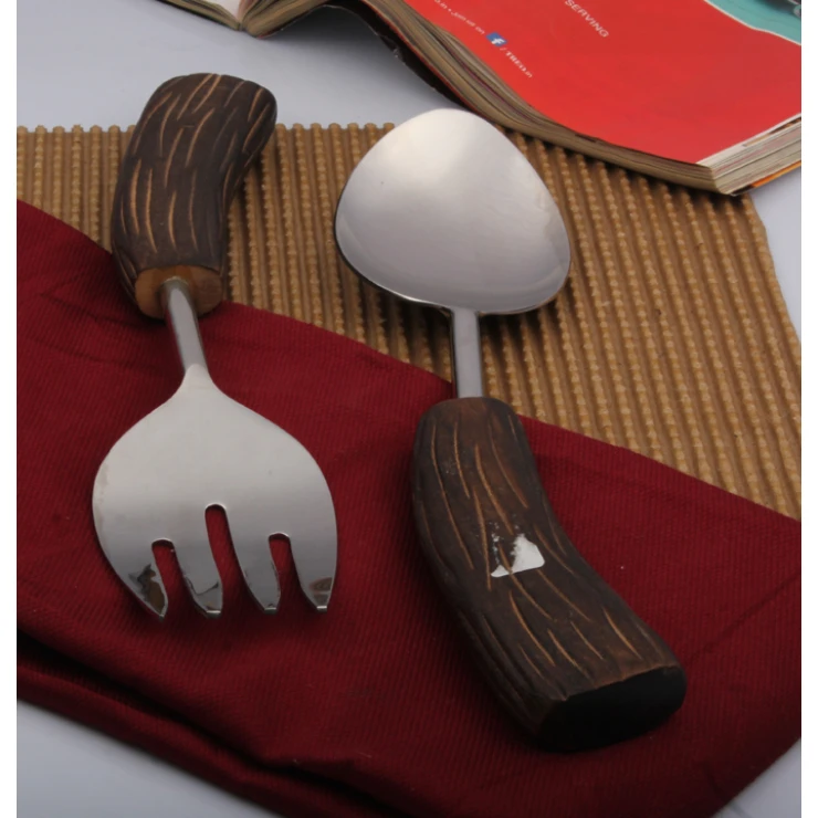 Ss Salad Server Spoon & Fork Set With Designer Handle Premium Quality