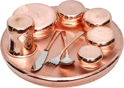king International Copper Dinner Set of 5pcs 1 Plate 1 Glass 1 Spoon 2 Curry Bowl Architectural/Ornamental Corrosion Resistance