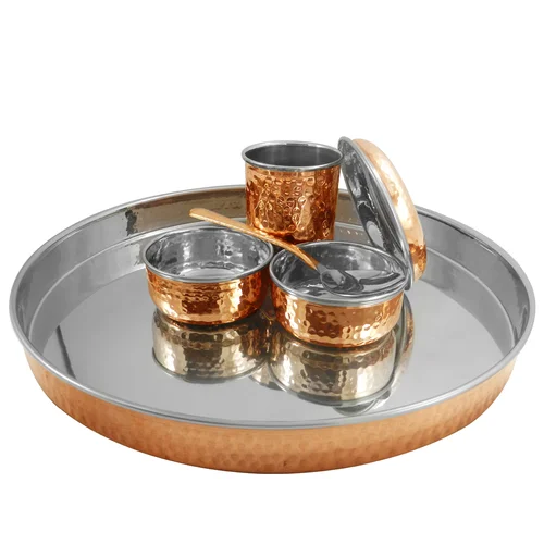 king International Copper Dinner Set of 5pcs 1 Plate 1 Glass 1 Spoon 2 Curry Bowl Architectural/Ornamental Corrosion Resistance