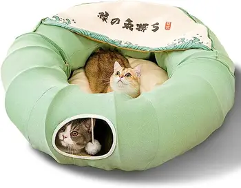 Round donut Cat Tunnel Bed Cat Tunnel with Collapsible Washable Cat Bed nest for pet