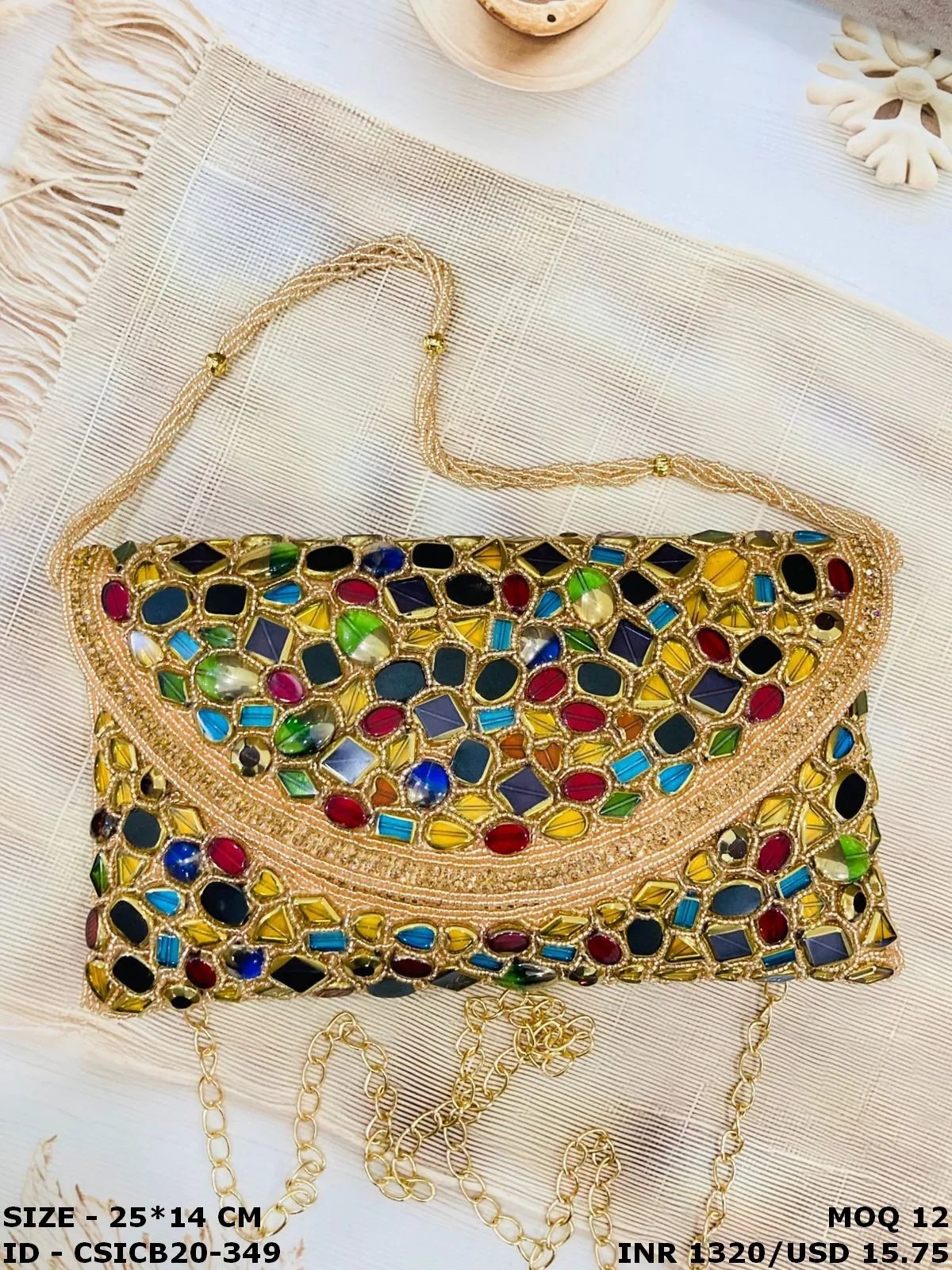 Craftstages International Handcrafted Designer Artisan Crystal Stone Beaded Embroidery Bridal Clutch Bag Multi Color Evening
