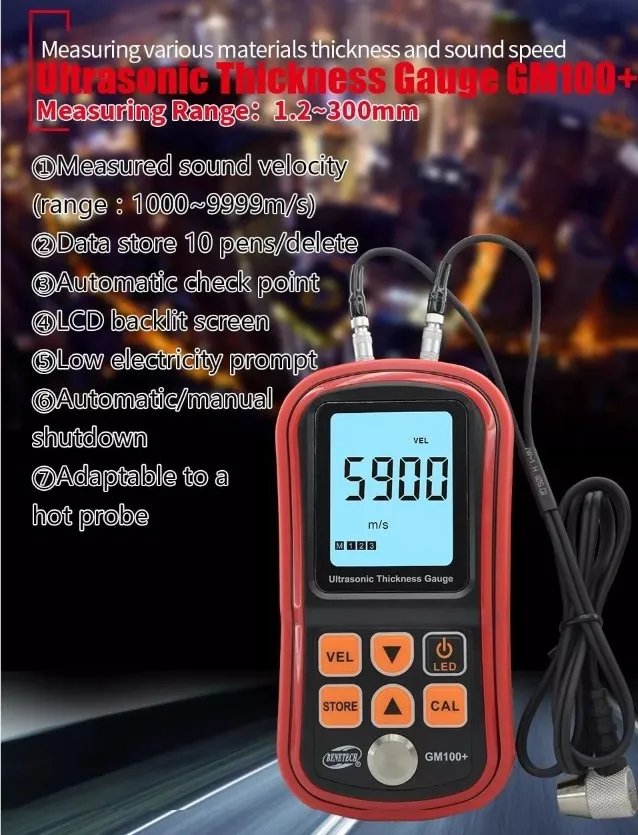 GM100 Digitale Ultrasone Diktemeter 1,2-225 Mm Staalbreedte Testmonitor Geluidsmeting voor Verbeterde Nauwkeurigheid, Geschikt voor Veldwerk en Werken op Hoogte