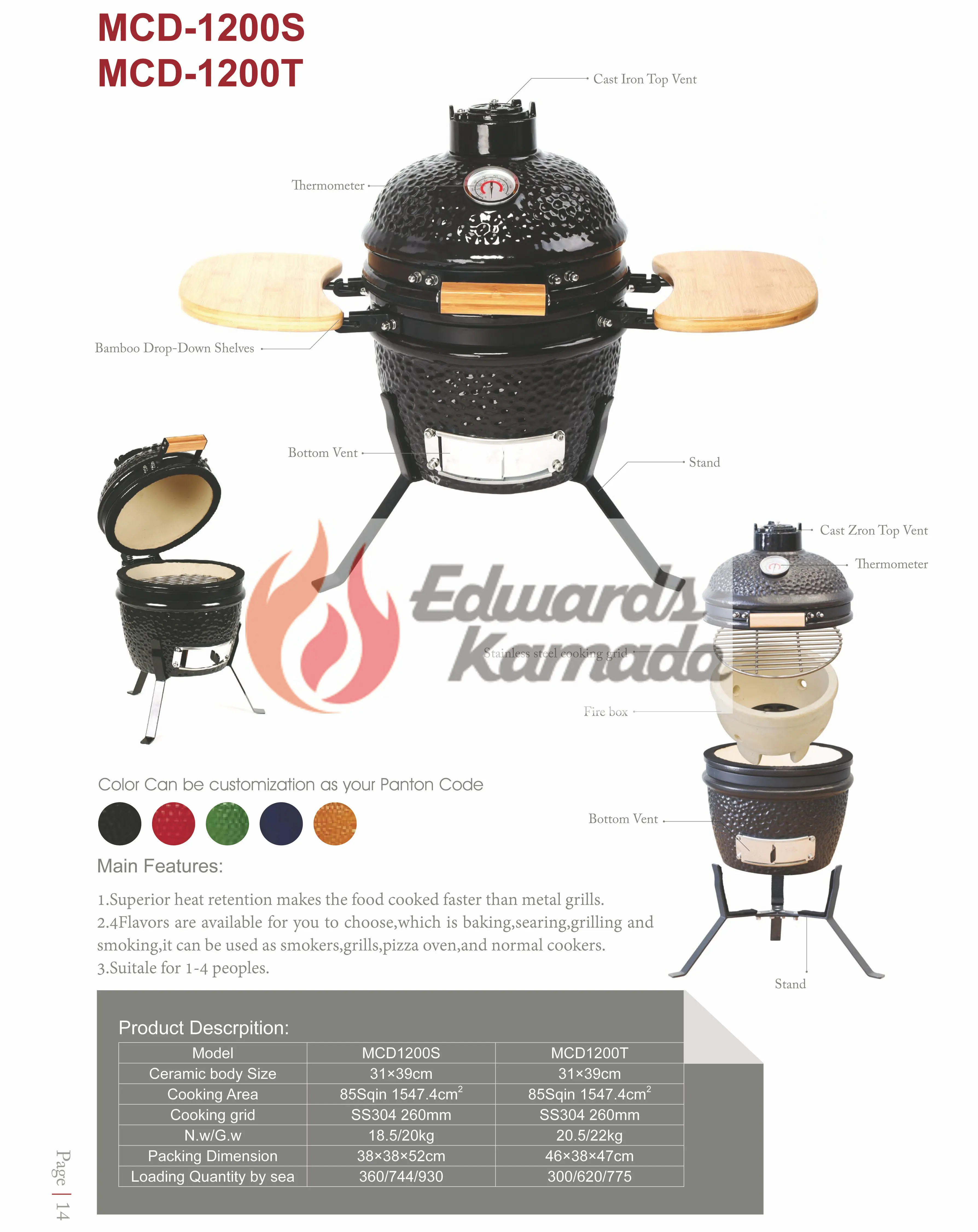 Edwards Kamado 27 Inch Outdoor Kamado Egg Shape Ceramic Joe Green Color