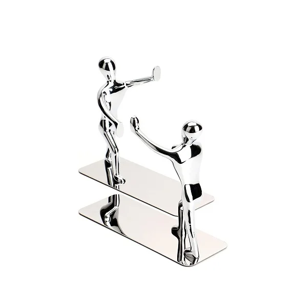 Modern Stainless Steel Bookends Antique Shining Humans Standing Figures Wood Wall Library Home Table Top Decorative Bookends