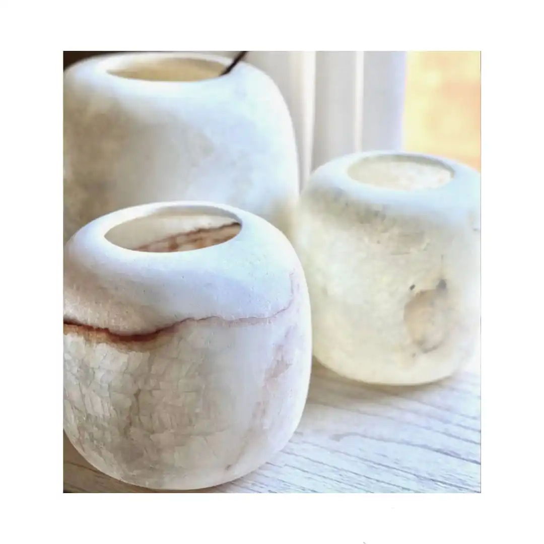 Onyx Candle Jar White Candle Holders For Table Centerpiece Alabaster