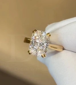 Solitaire Ring Elongated Cushion Cut Hidden Wrap Halo Ring stacked with the Mila & Isabella band Bridal Set Ring For Her