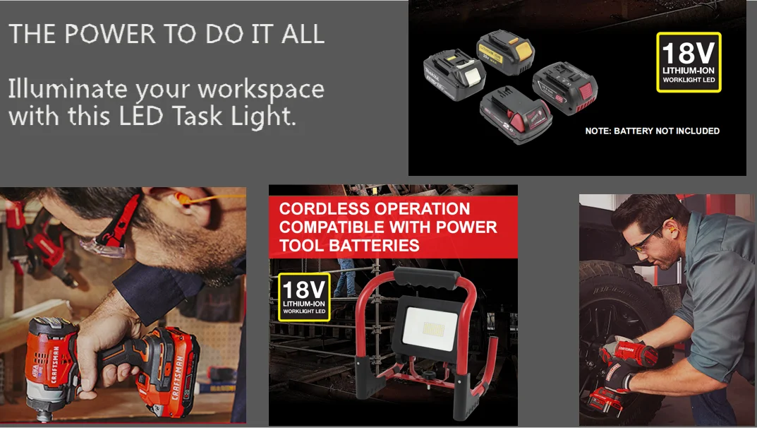 Dc18v Tool Battery Powered Work Light 18v Milwaukee Lamp 21v Bosch Battery Light Cordless Led 8859