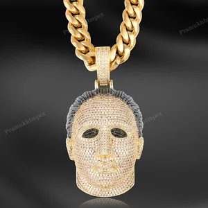 Unisex Hip Hop Style Sterling Silver Head Pendant Two Tone Black White Diamond Fully Iced Gold Plated Handcrafted Party
