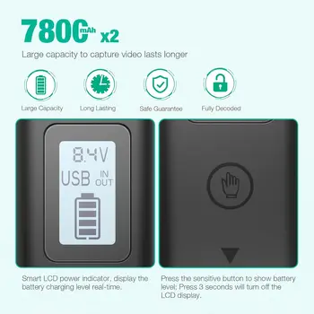 FirstPower NP-F970 Battery 2-Pack with USB Output LCD Display, Compatible with Sony Handycam Video Light Monitor, Replacement product image