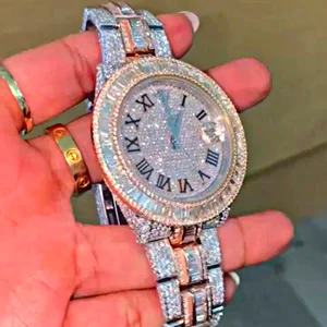 Elegant Luxurious Stainless Steel Wristwatch Hip Hop Style with VVS Clarity Moissanite Diamo Chronograph Feature for Business