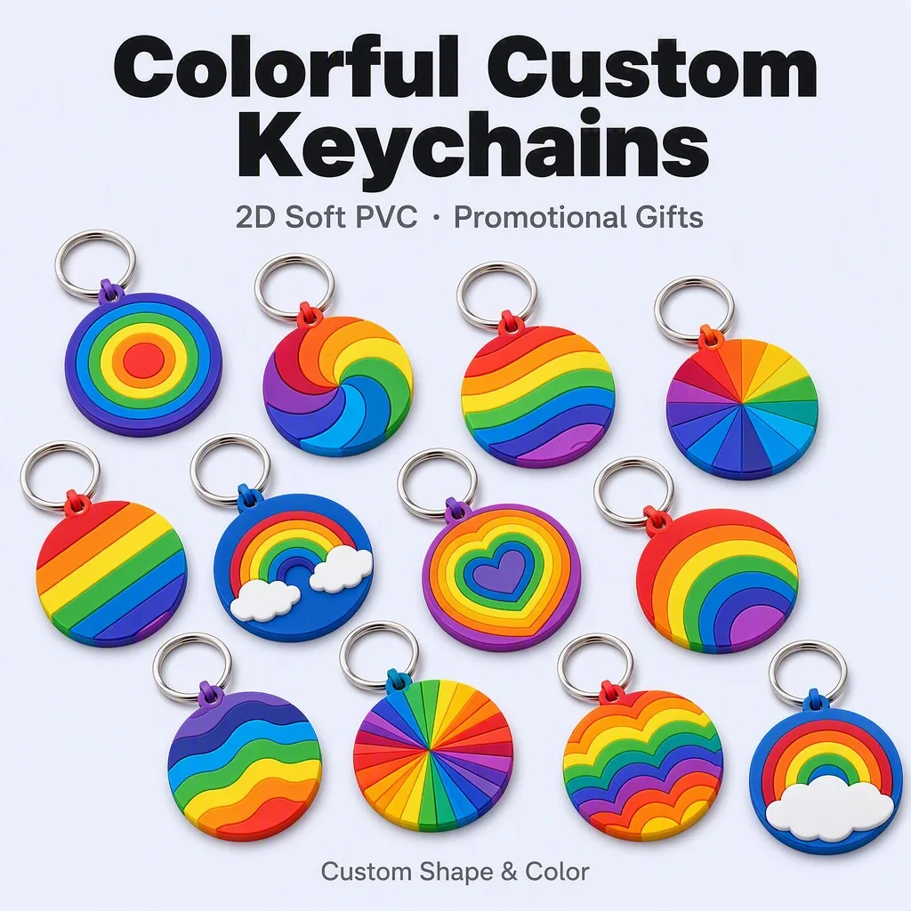 2D Flat Soft PVC Rainbow Keychain — front view