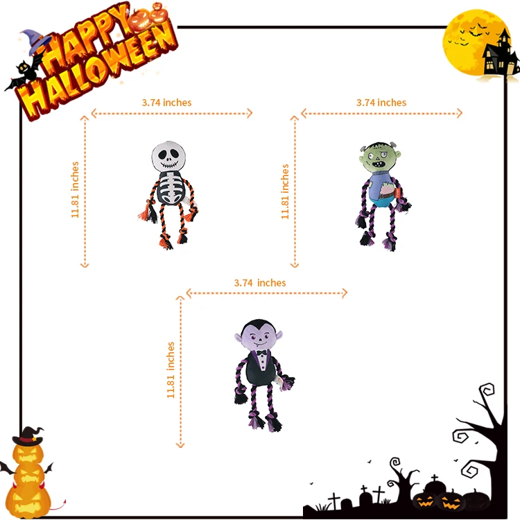 D KING Interactive Custom Skull Dog Rope Toys Set Dog Tug Toy Halloween Dog Toys